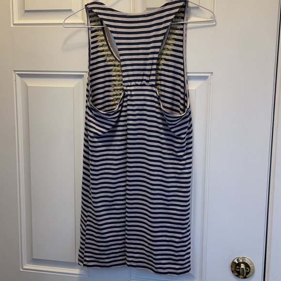 LE Sample blue/gray stripe high/low tank w/yellow detail size large - Picture 4 of 6